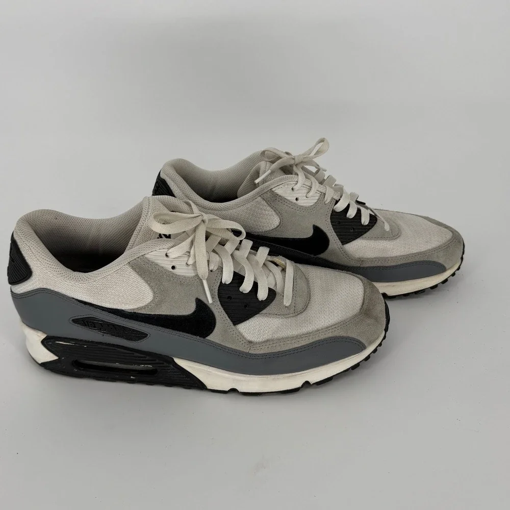 Nike Air Max 90 Mens Grey Black White Suede Mesh Sneakers CN8490-002